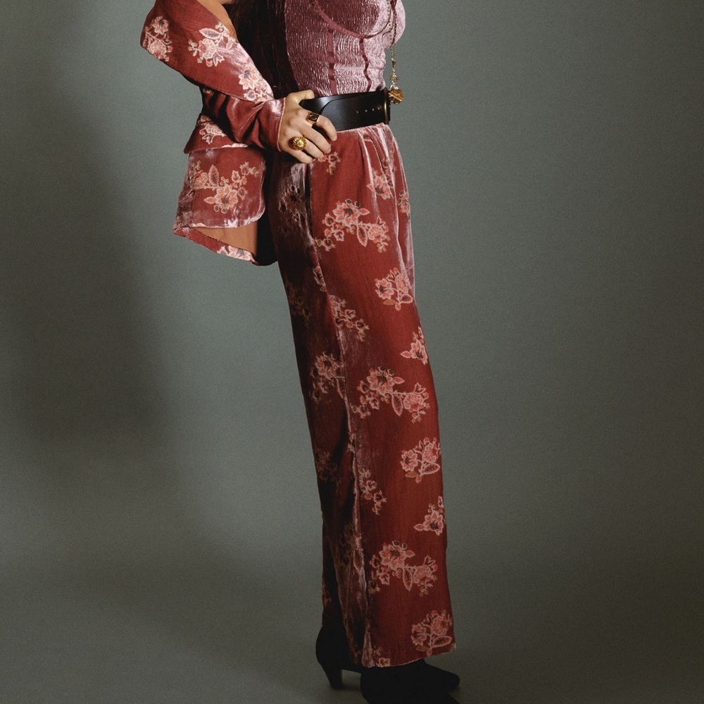 Anthropologie Floral Burnout Velvet Pants